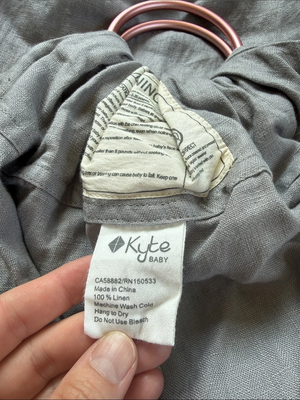 Kyte BABY Gray Ring Sling with Pink Metal Ring